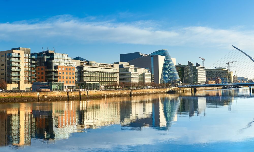 Modern,Buildings,And,Offices,On,Liffey,River,In,Dublin,On